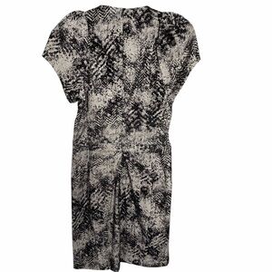 BENSONI Black and White 100% Wool Abstract Print Midi Dress Puff Sleeves Sz 2
